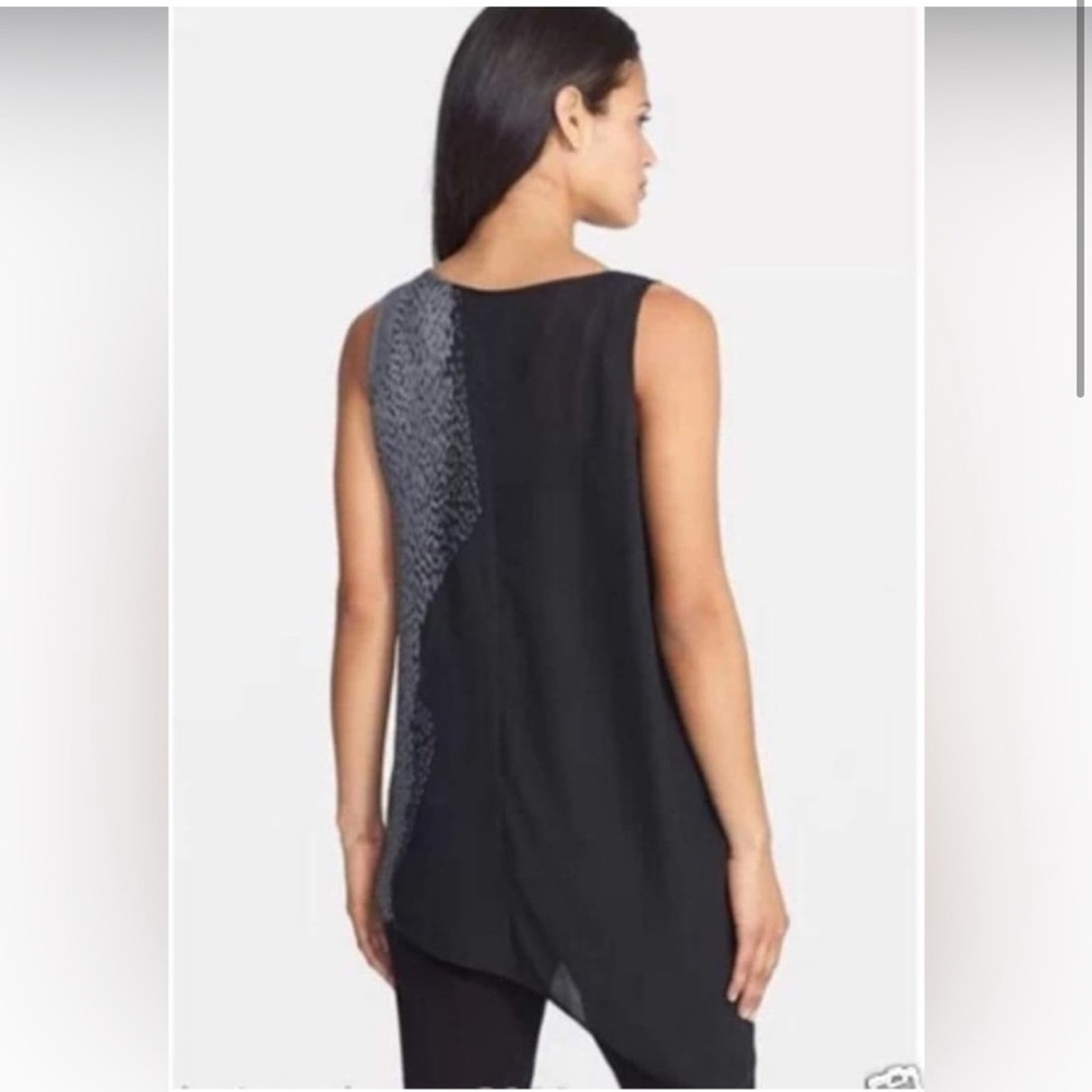 Eileen Fisher > Black Silk Asymmetrical Sleeveless Top Medium - Picture 11 of 11